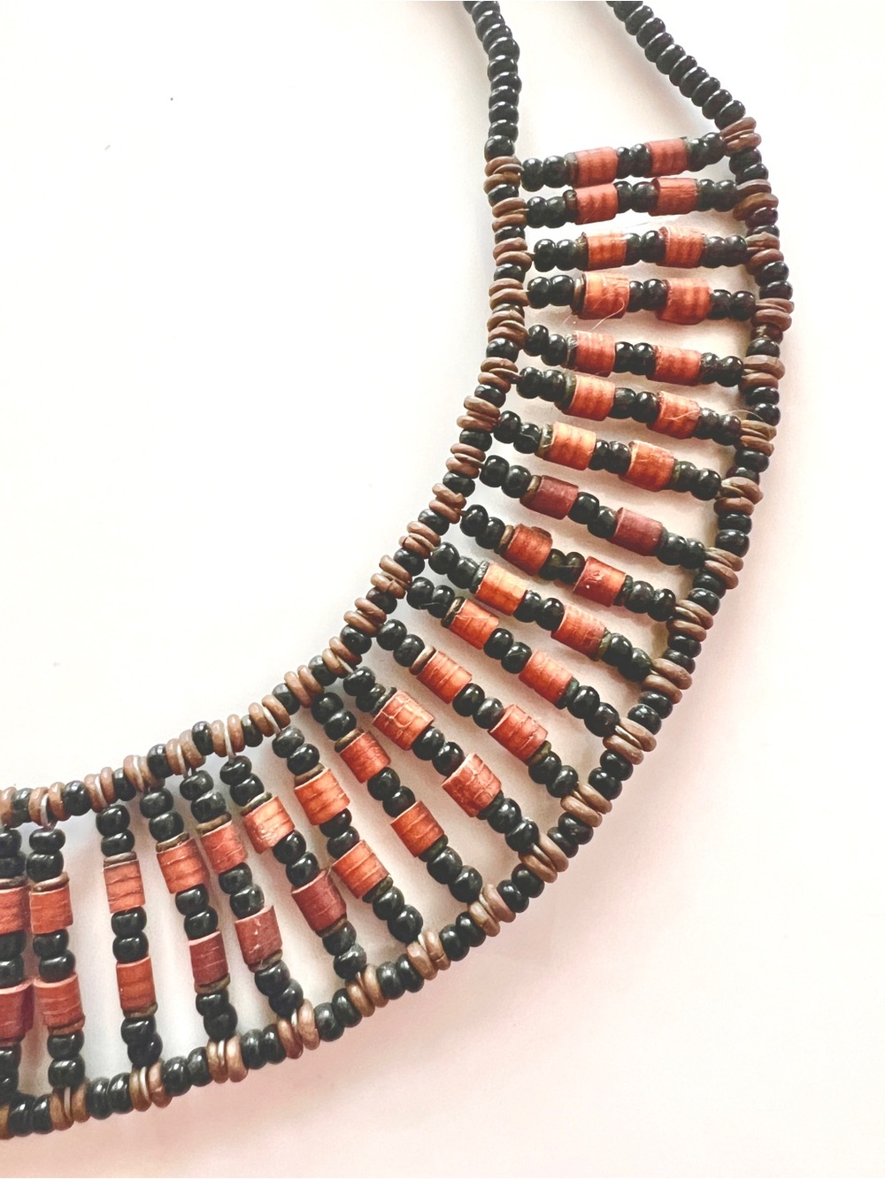 Handmade Black and Brown Beaded Statement Necklace - Picture 2 of 4
